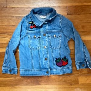 Hannah Anderson Jean jacket, size 5, fruit patches and embroidery